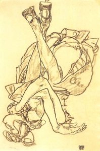 Fille allongée sur le dos avec les bras et les jambes croisés - Egon Schiele